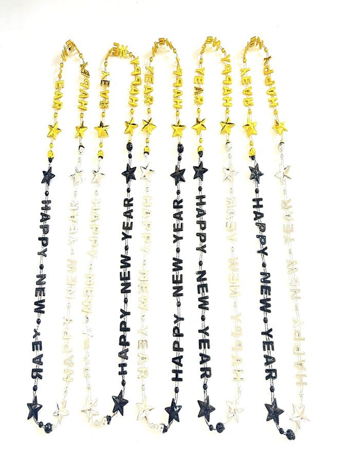 GZYSSL 12Pcs Happy New Year Black Gold Silver Beads Necklaces Party Favors New Year New Year's Eve Party Bead Necklaces Decorations - Image 1